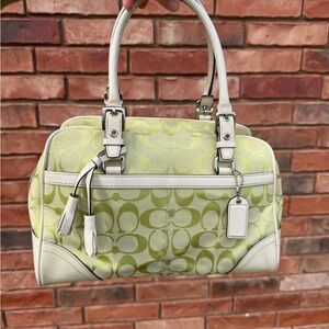 Coach Light Green Signature Satchel with White leather trim